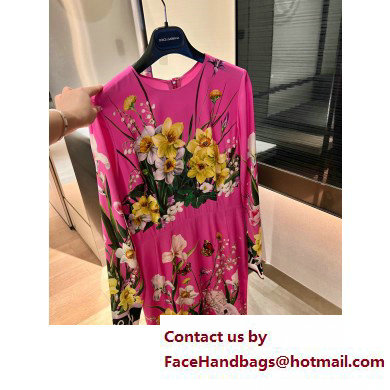 Dolce  &  Gabbana FUCHSIA FLOWERS PRINTED SILK DRESS 2023